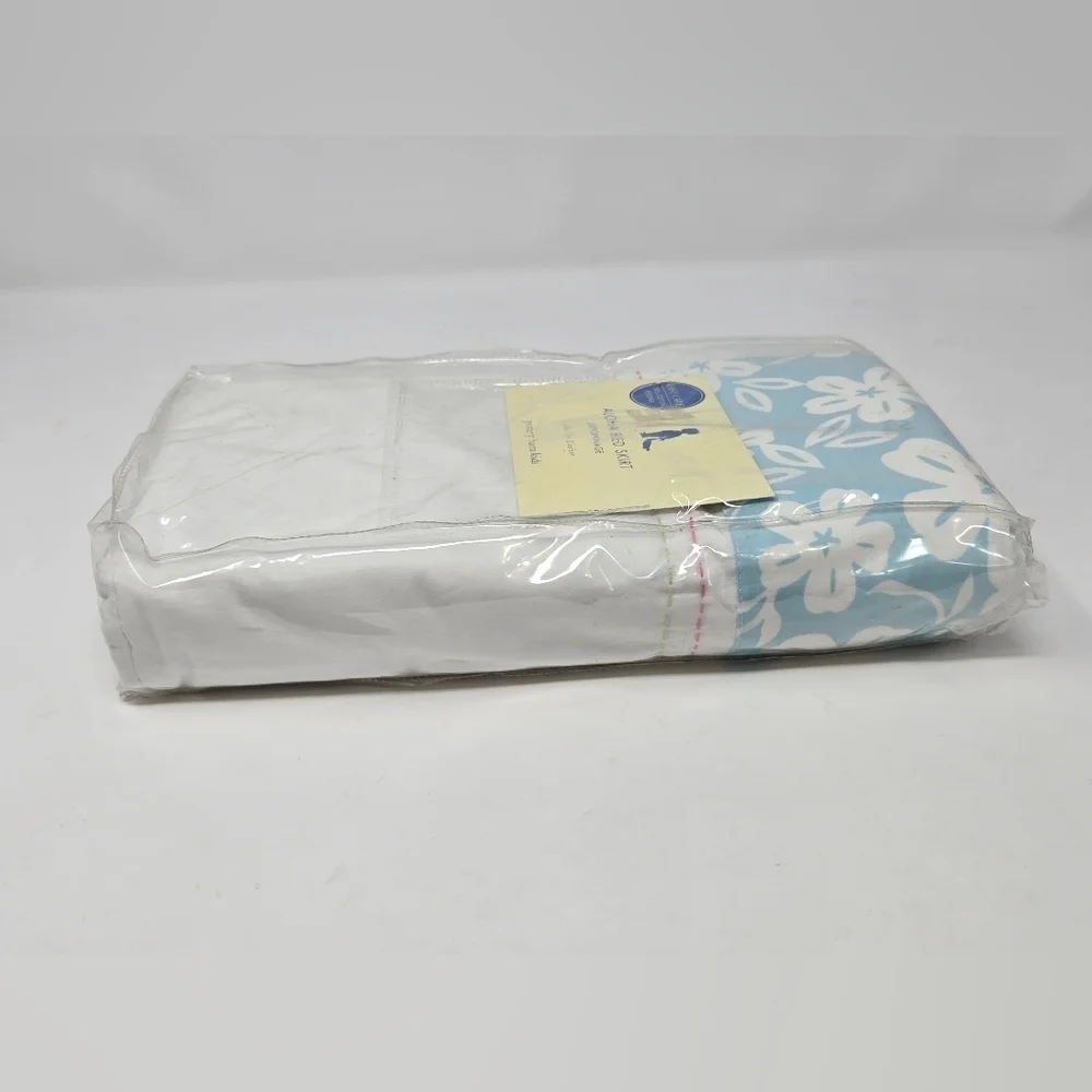 NEW POTTERY BARN KIDS CRIB ALOHA BED SKIRT DUST RUFFLE COTTON RARE BLUE FLORAL